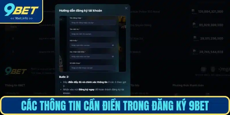 Các thông tin cần điền trong đăng ký 9BET