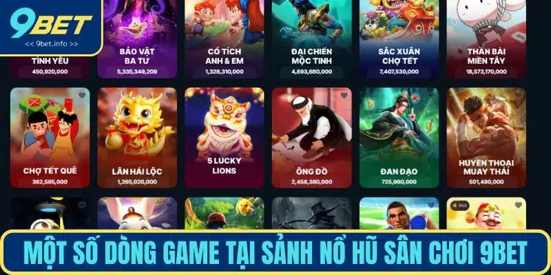 Một số dòng game tại sảnh nổ hũ sân chơi 9BET